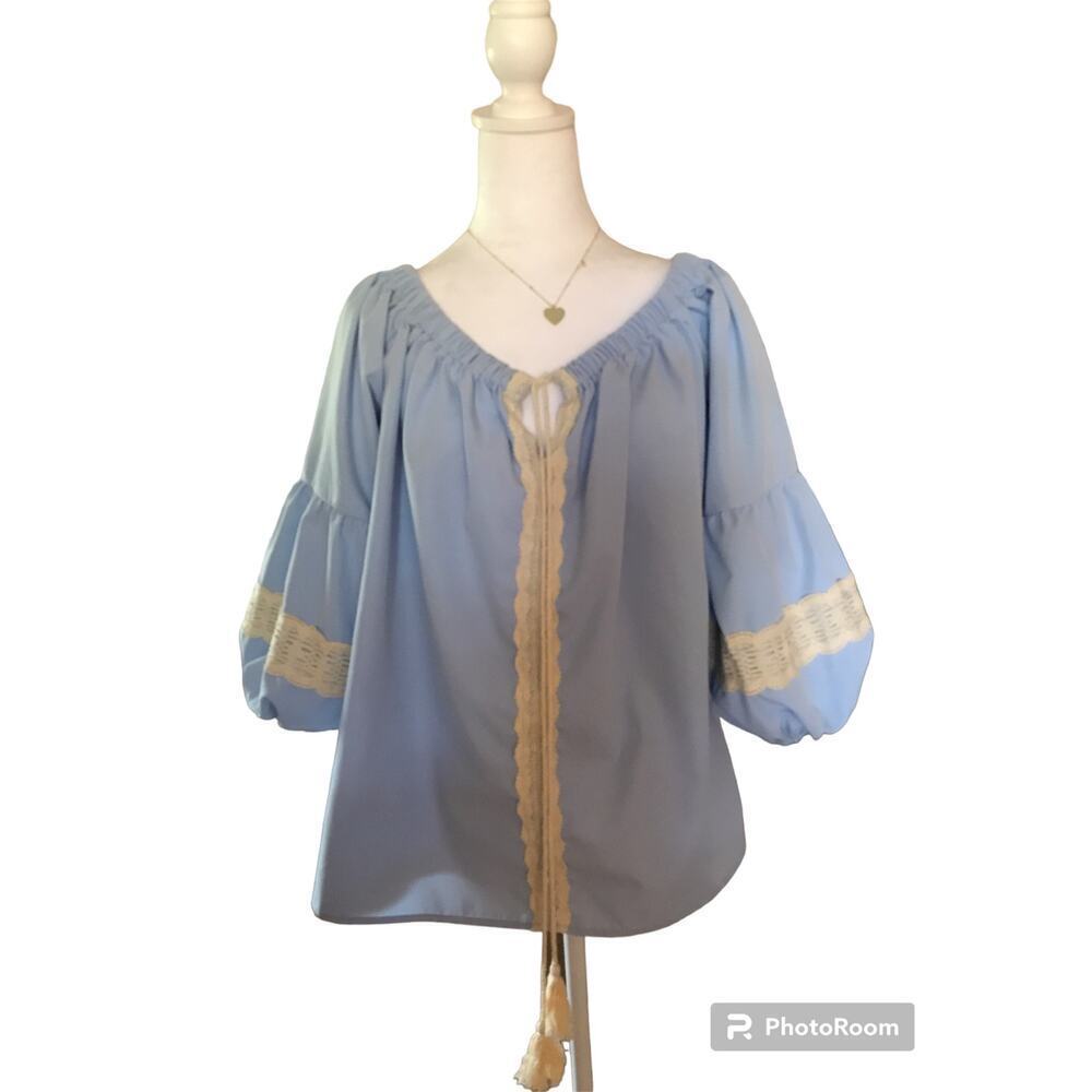 Shein Curve 1 XL‎ Women's Light Blue Lace Top